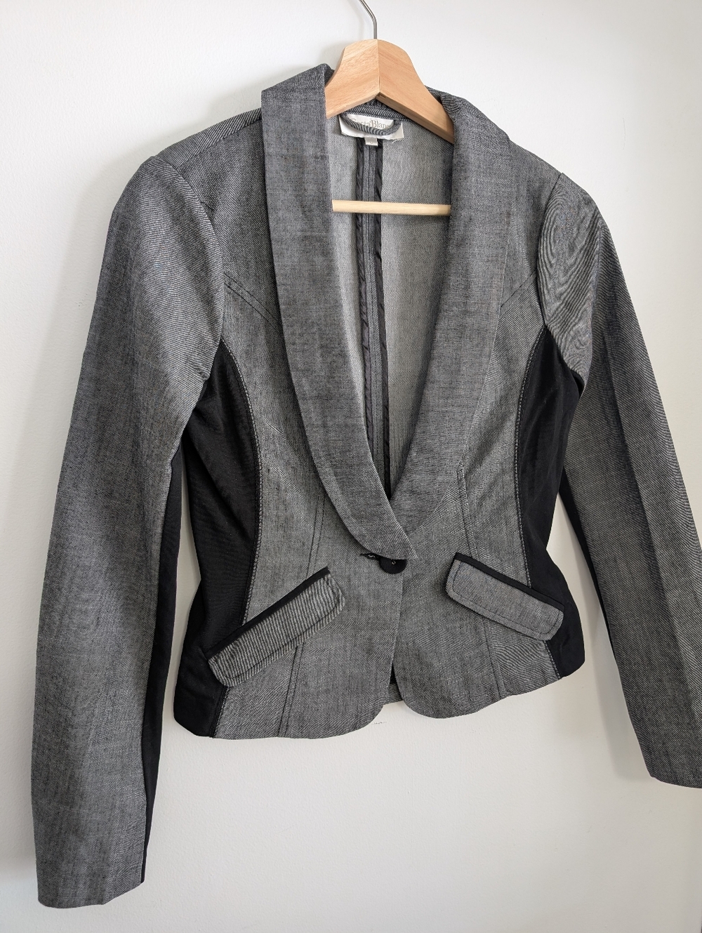 Costa Blanca Small Blazer Formal Grey Black Button Up Fitted Suit Jacket Size 6